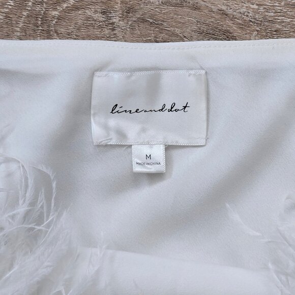Line & Dot Kimi Dress Size Medium Feather Trim Satin MSRP $184 New Without Tags - Picture 11 of 17